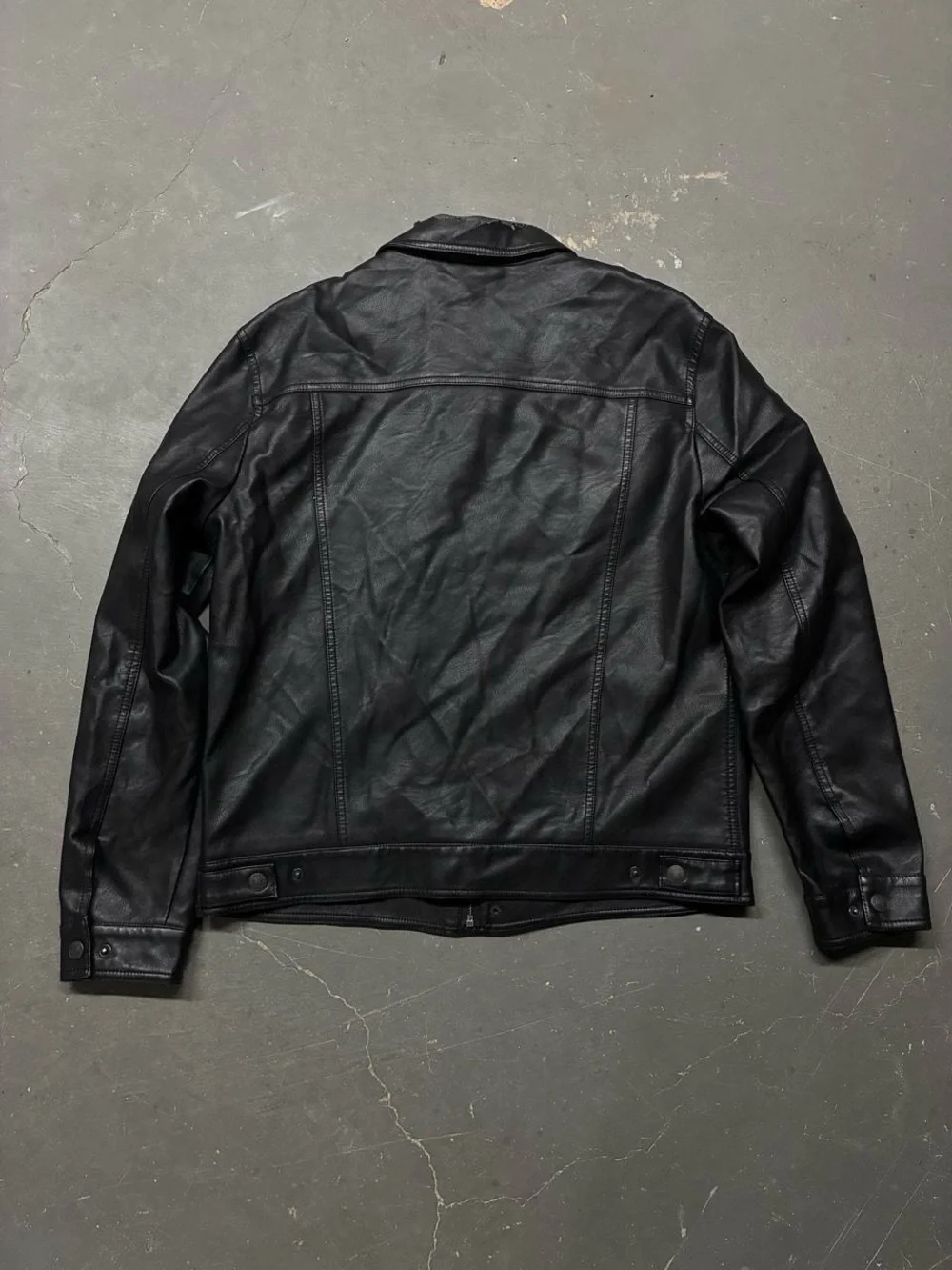 Levi's Black Faux Leather Trucker Bomber Jacket Men’s Large Biker